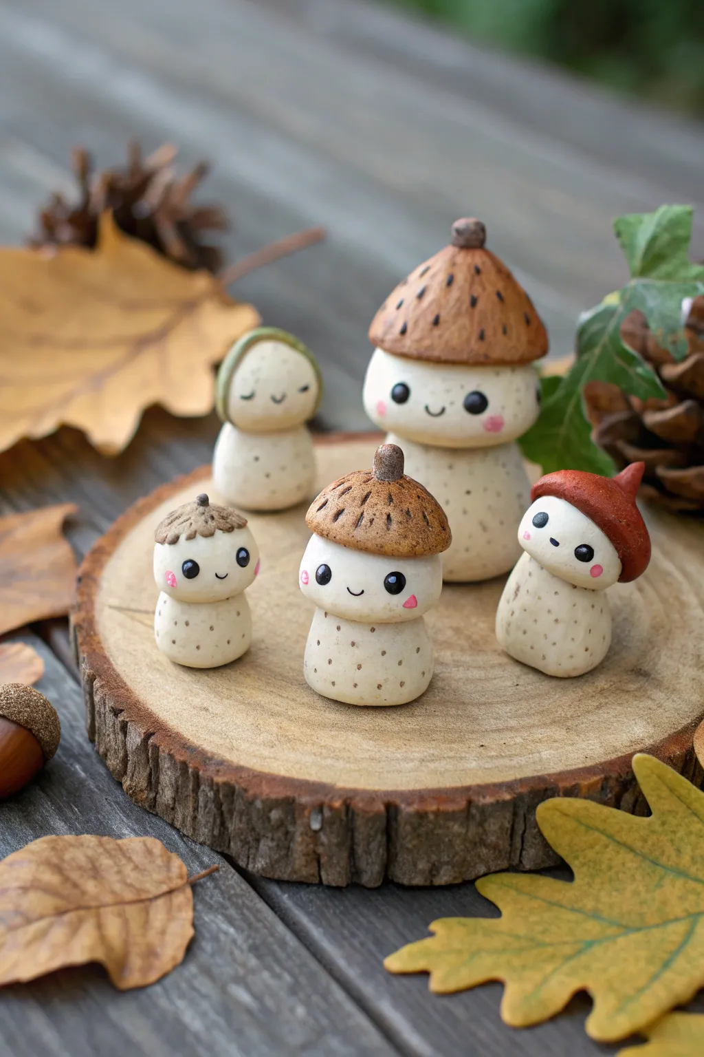 Cute beginner clay forest sprites in neutral tones, minimal boho styling, soft daylight.