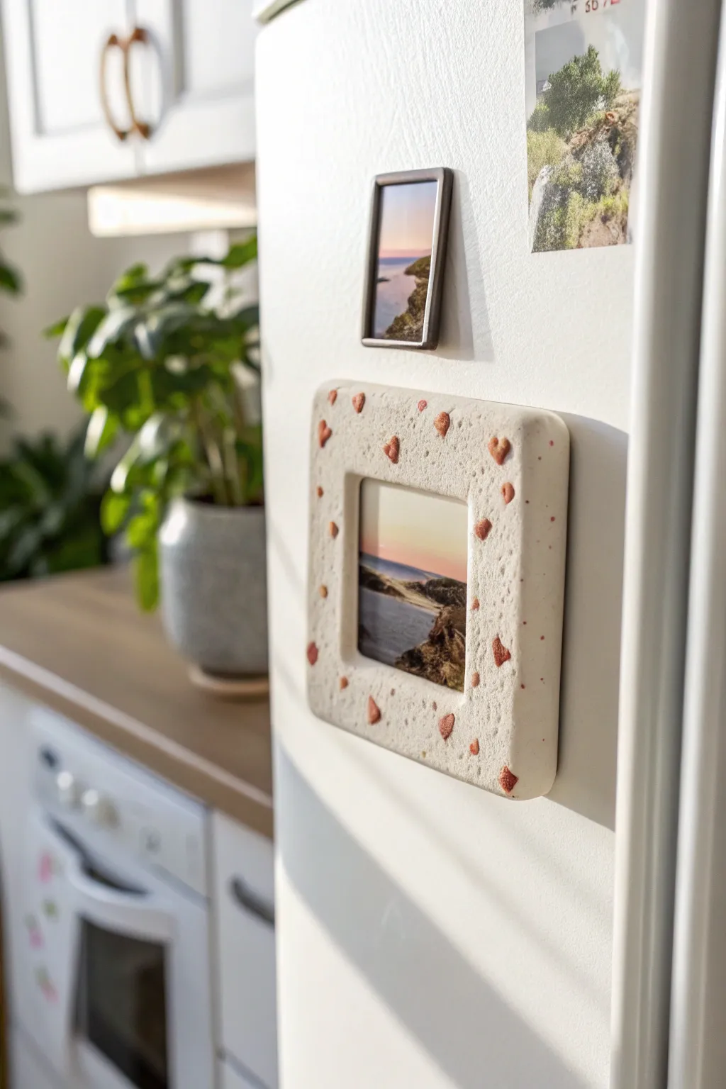 Tiny clay photo frame magnet: a sweet handmade keepsake to brighten his fridge every day