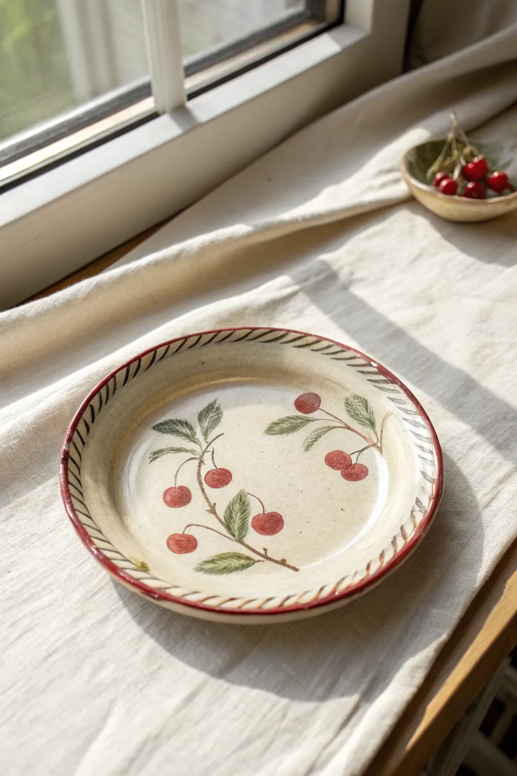 Sweet cherry border mini plate with a clean, minimalist look and handcrafted charm