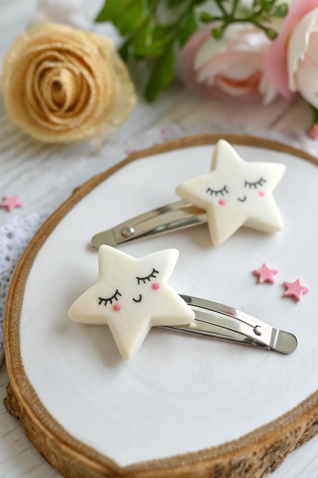 Sleepy star clay hair clips in soft neutrals, minimalist and sweet for everyday styling.