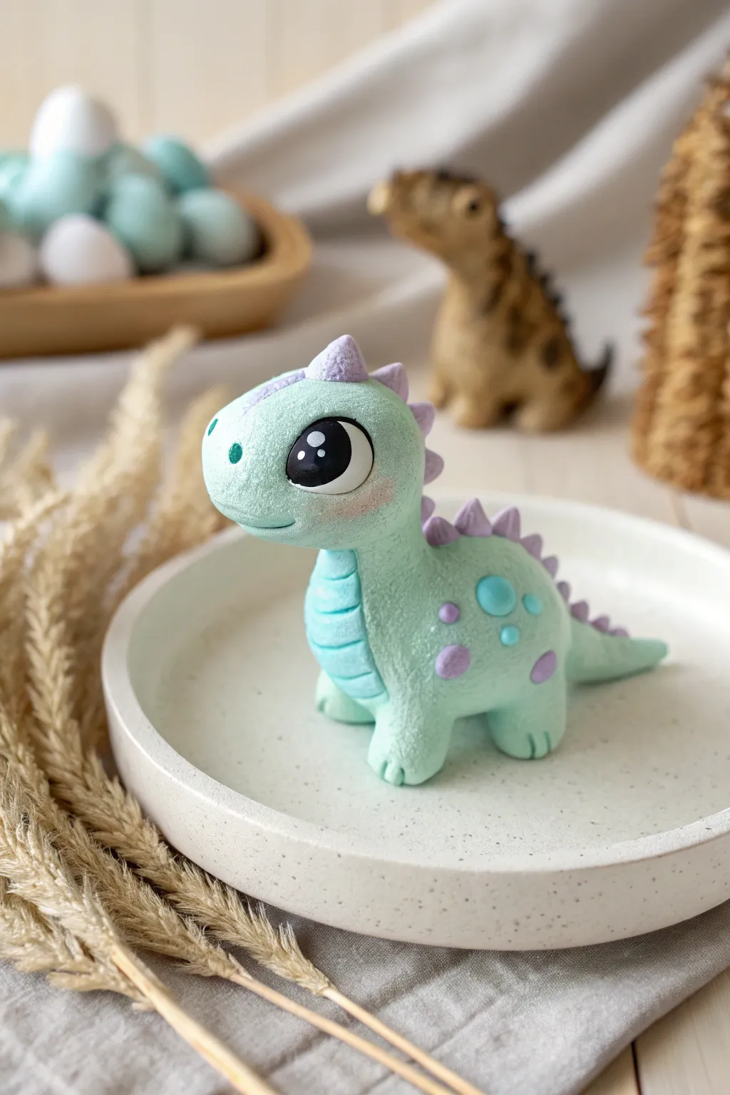 Pastel dino minis with plushy curves and sweet eyes, perfect beginner polymer clay charm.