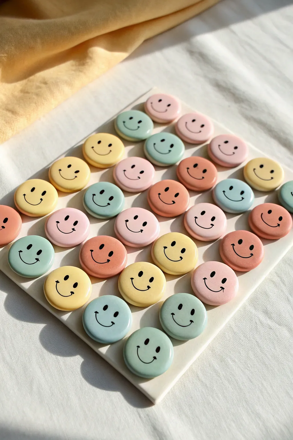 Cheerful mini smiley magnets in sunny clay tones, perfect for an easy air-dry DIY.