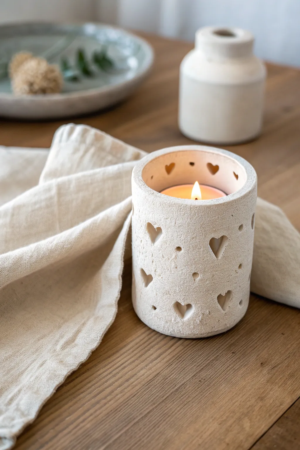 Cozy date-night mini clay tea light holder with heart cutouts and a warm, gentle glow.