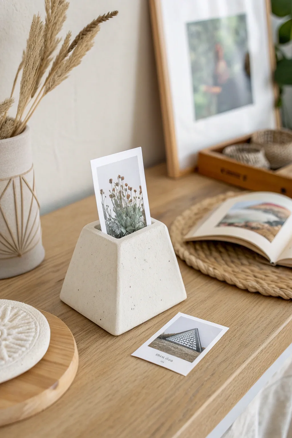 Minimal clay photo holder idea: simple, modern, and perfect for displaying favorite prints.