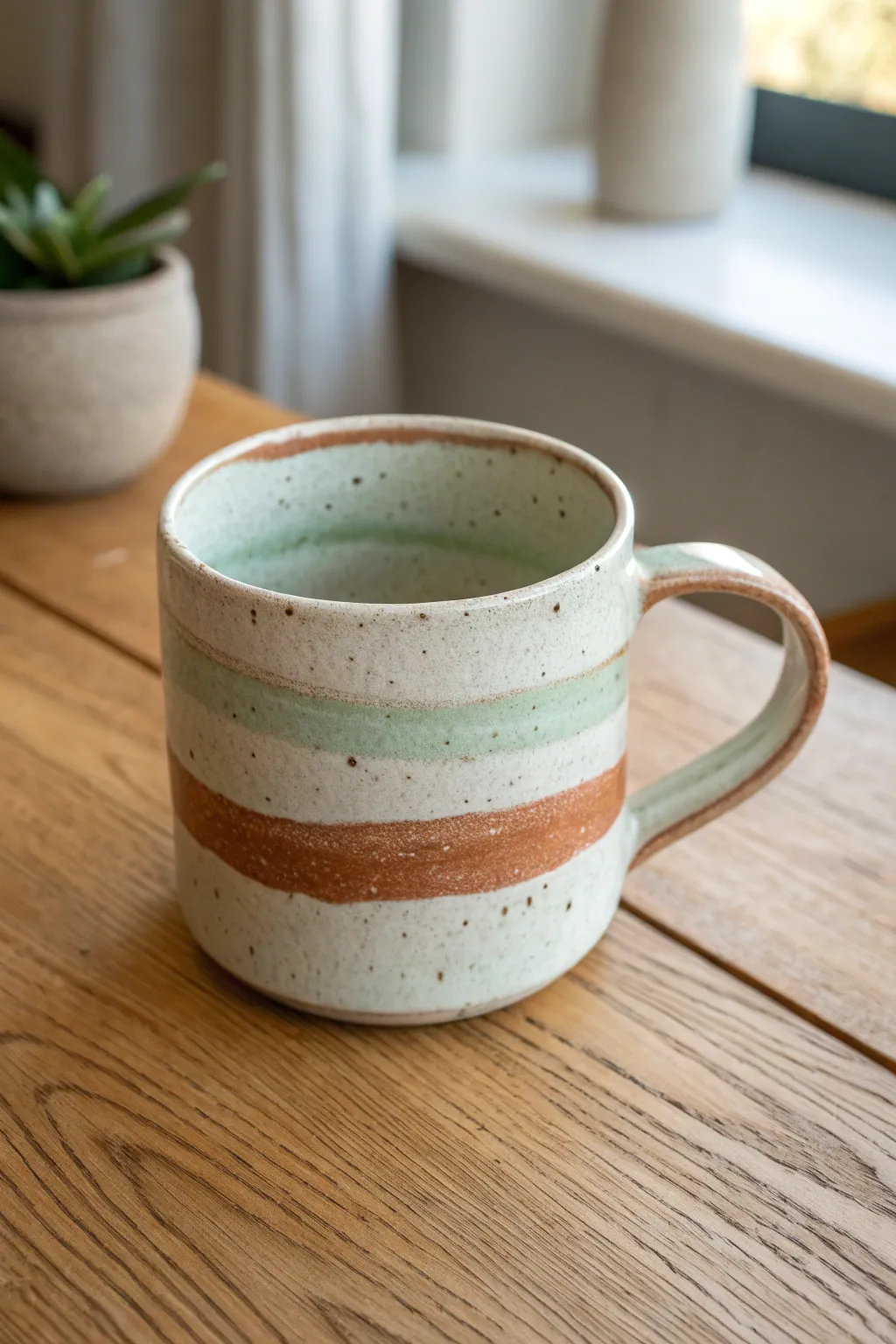 Modern brushstroke stripes in earthy tones for an easy DIY mug with a minimal boho feel