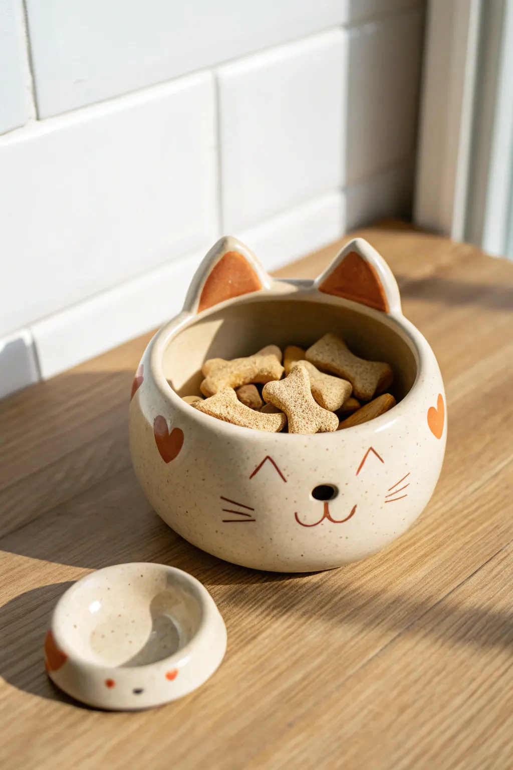 Cheerful open-mouth dog pinch pot treat bowl, a cute handmade catchall for snacks.