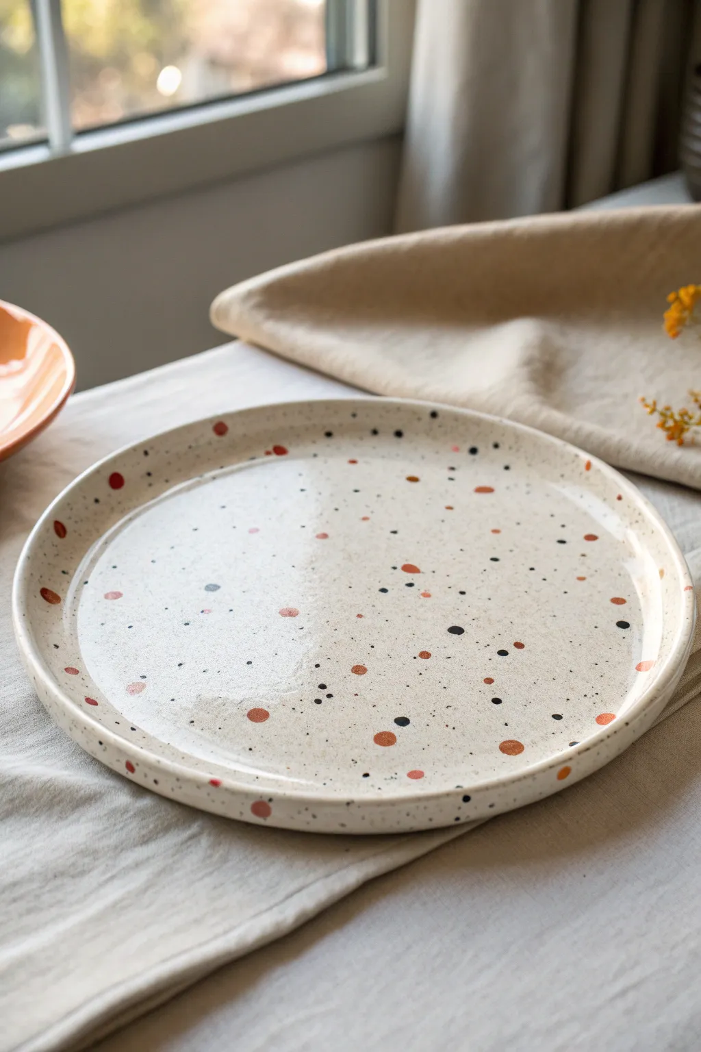 Simple confetti speckles in muted tones for an easy, modern plate painting look