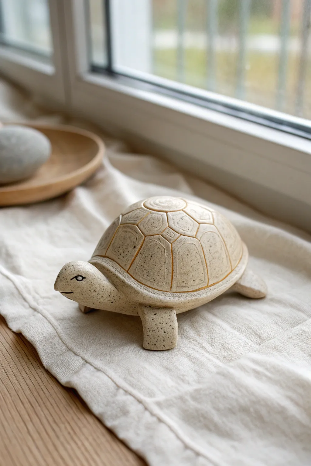 Simple clay turtle with a smooth dome shell and subtle plate lines in cozy minimalist style