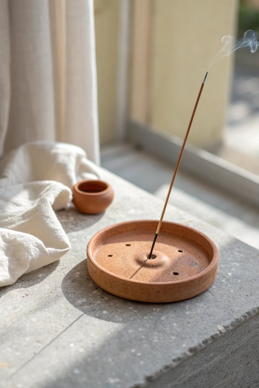 Minimal clay incense tray with a single stick, an easy project for calm, boho spaces.