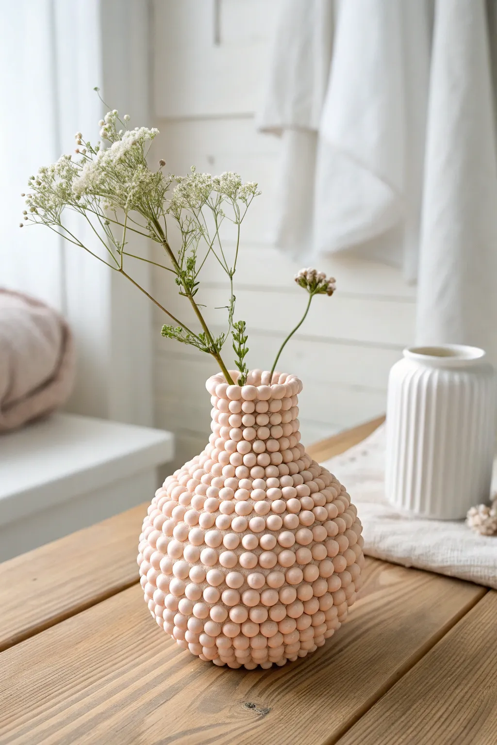 Bubble bead foam clay mini vase with a tiny faux sprig, minimalist Scandinavian boho styling