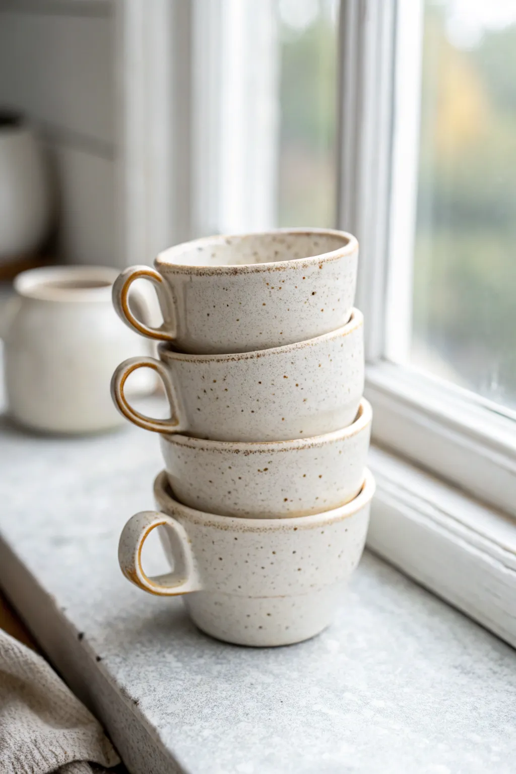 Stackable handmade ceramic mini-cup measuring set, minimalist boho style for daily baking.