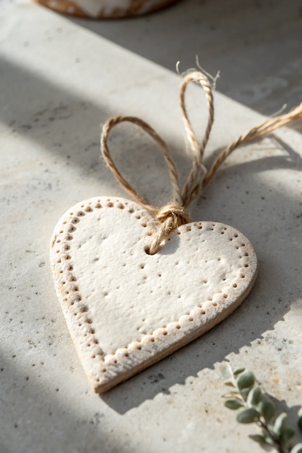 Minimal beaded edge clay heart ornament in soft earthy tones, perfect for handmade decor.