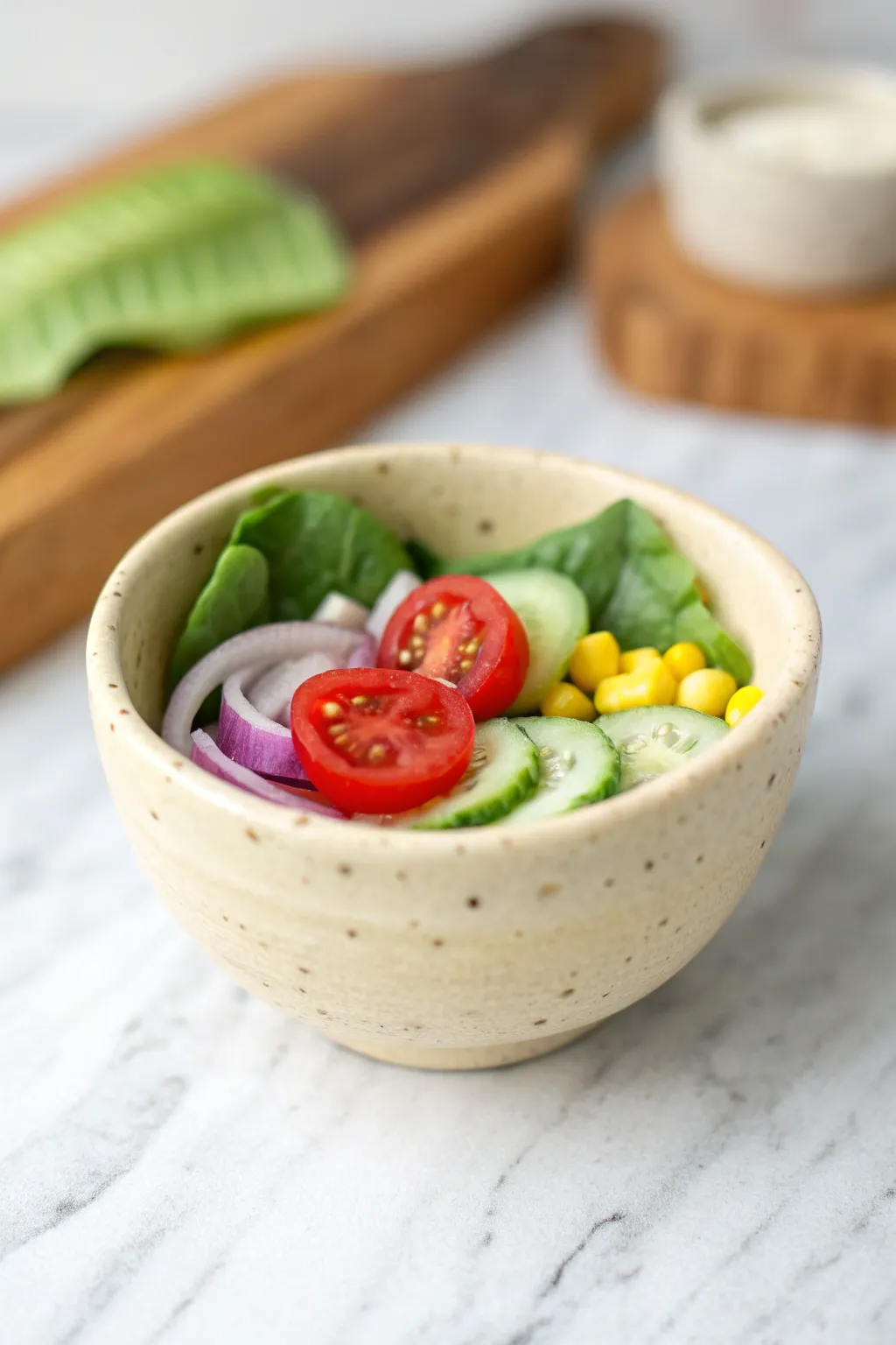 Polymer clay mini salad bowl with crisp layered ingredients for a fresh, simple display