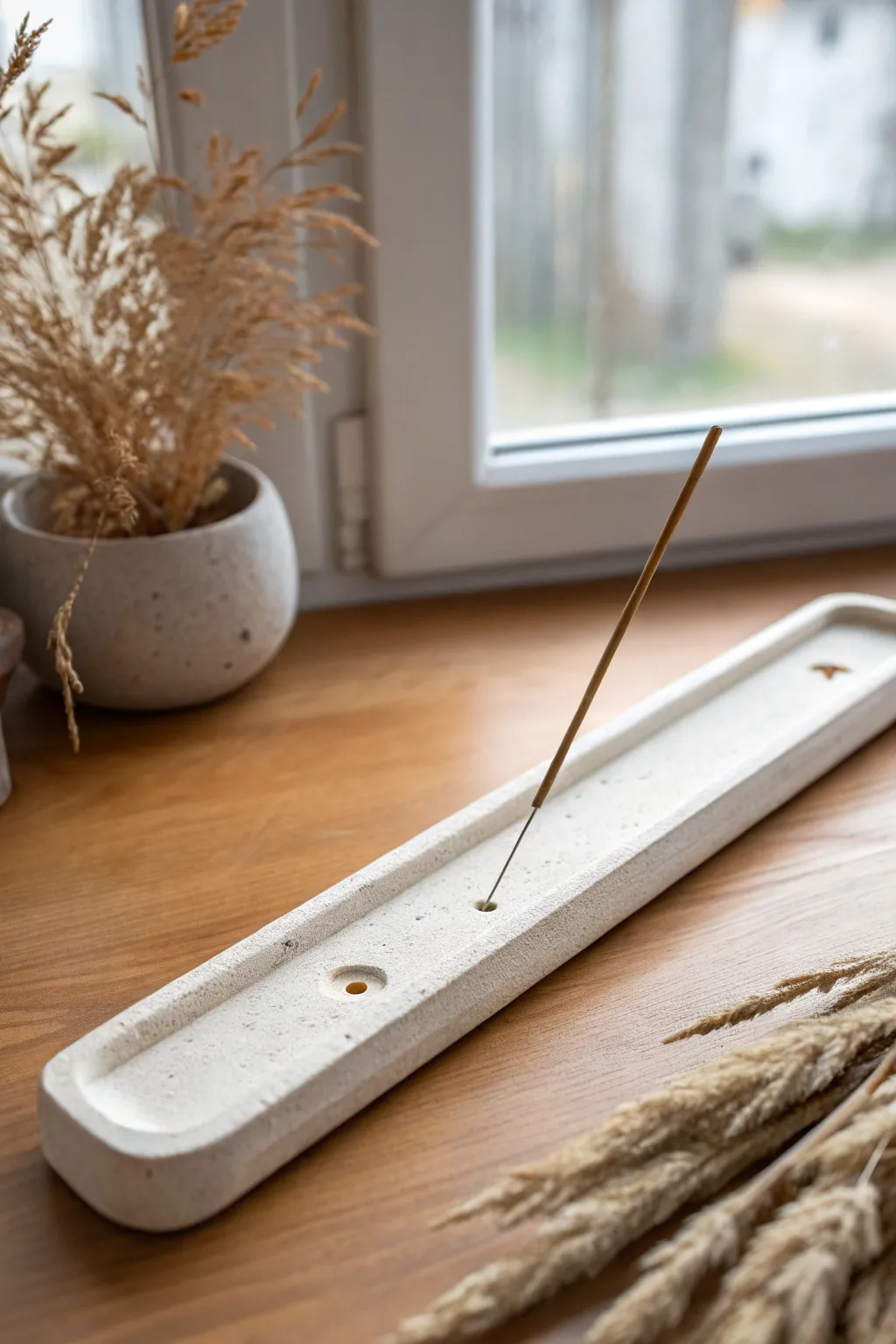 Sleek salt dough incense holder with clean lines, minimalist calm, and a touch of boho warmth.