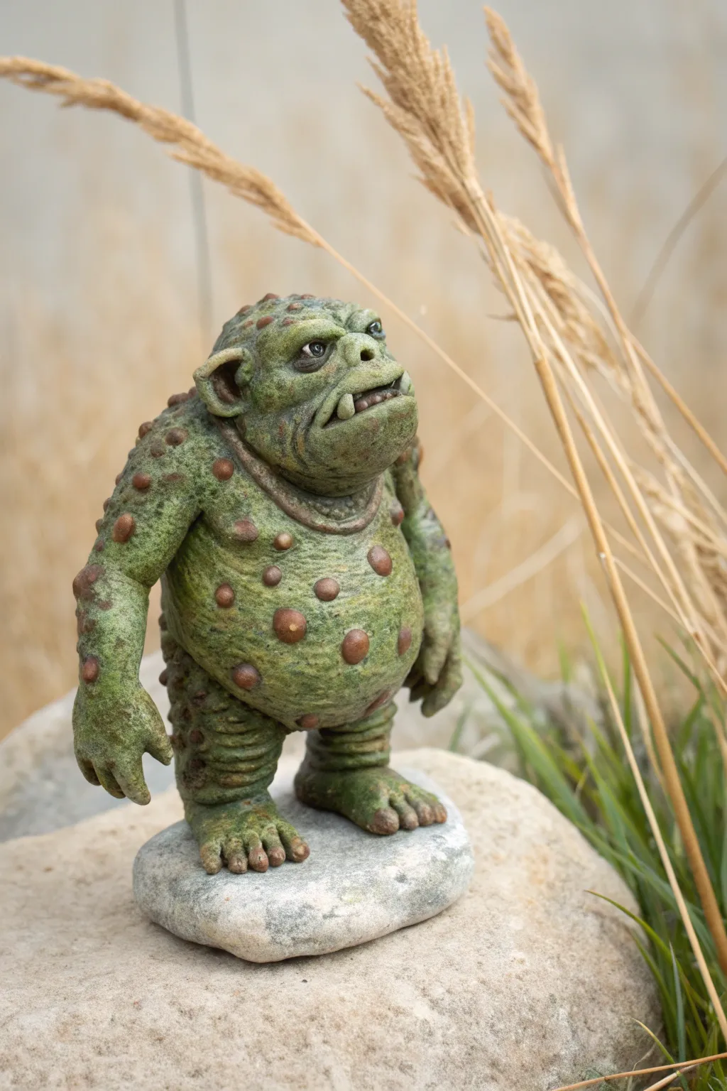 Warty Bog Ogre in mossy greens and muddy browns, chunky and swampy yet stylish on display.