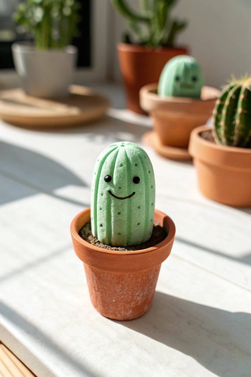 Sunny mini cactus cutie with a sweet smile, minimalist clay decor for your shelf.