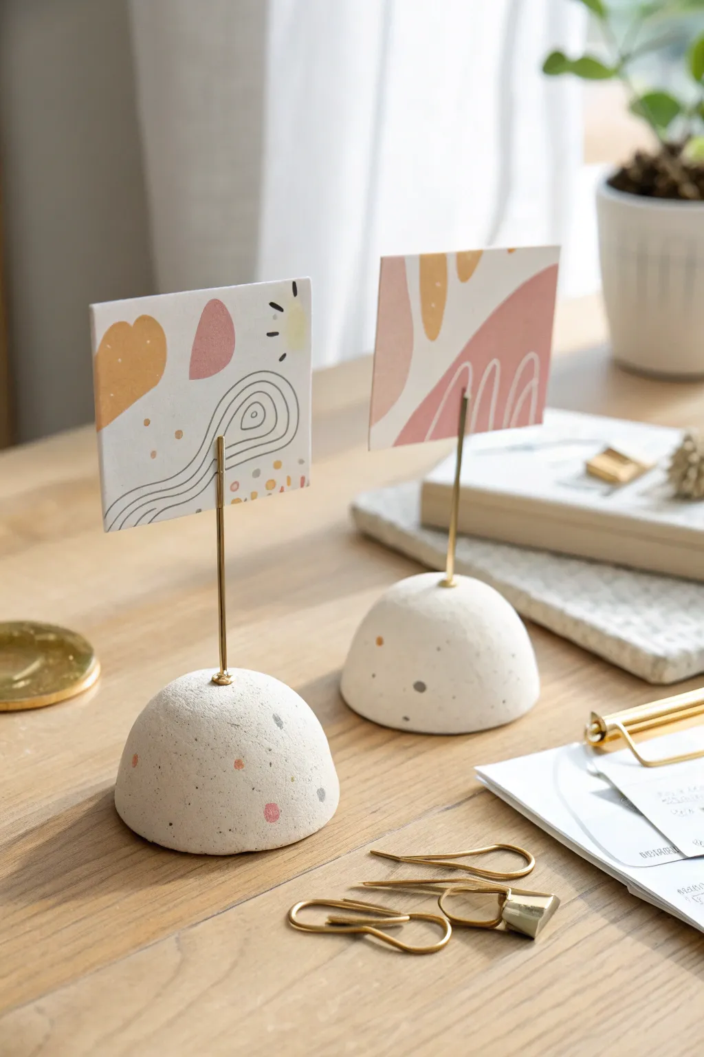 Mini clay photo and note holders that keep your desk calm, pretty, and perfectly organized.