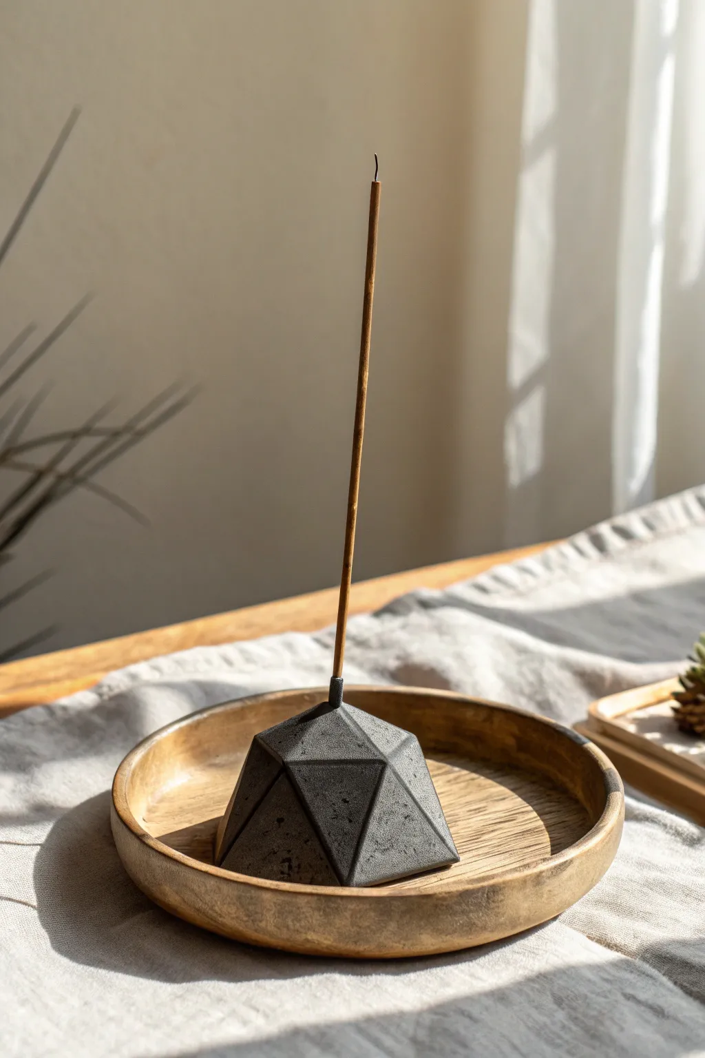 Sleek geometric polymer clay incense holder with clean lines for a calm, modern boho corner.