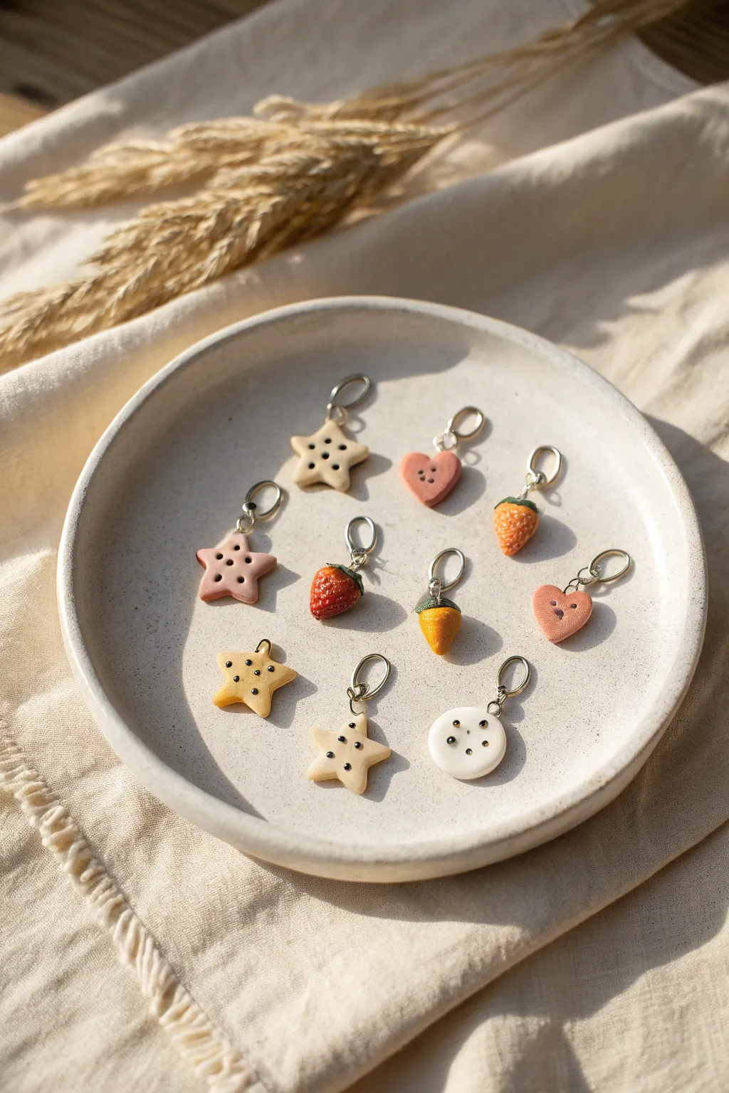 Adorable tiny clay charms in soft minimalist Nordic style, perfect for cute DIY accessories
