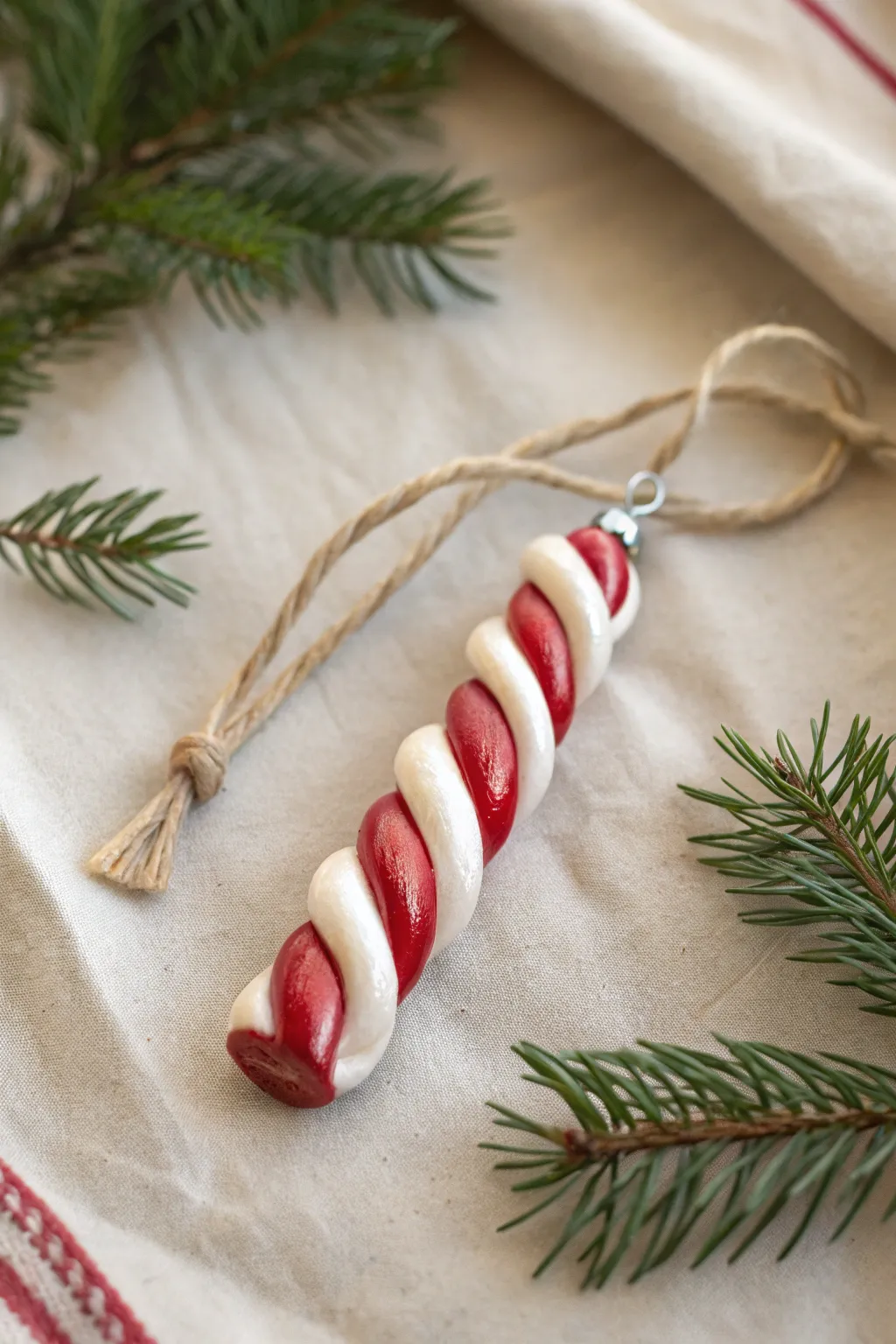 Glossy candy cane twist ornament bundle in polymer clay, perfect minimalist-boho Christmas decor