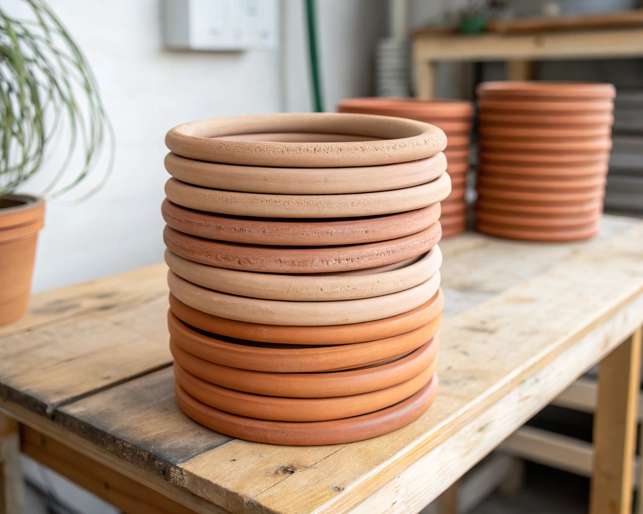 A decorative clay vessel being constructed using the coiling technique, showcasing the intricacy and height possible.