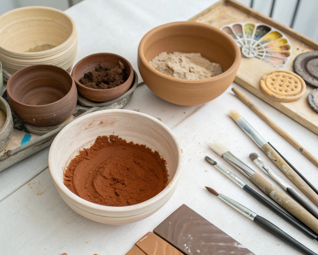 Variety of clays and tools showcasing the diverse materials used in pottery.
